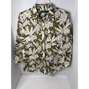 Lauren Ralph Lauren Women's Tropical Floral Print Button Up Shirt Size Medum